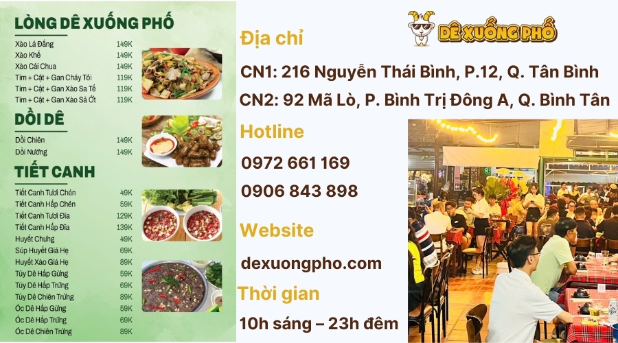 Các loại tiết canh dê tại Dê Xuống Phố